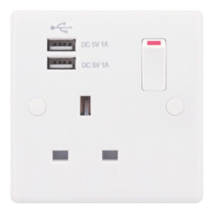 Selectric Smooth - 1G 13A Socket Outlets - 2 x USB Type A Ports White