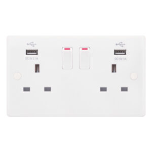 Selectric Smooth - 13A USB Socket 2G Switched - 2 x USB Ports White