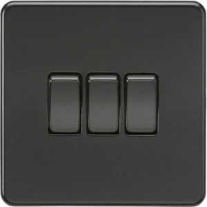Knightsbridge - Screwless Matt Black - 3G 10AX 2 Way Light Switch