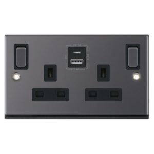 Selectric 7M-PRO 13A - USB Sockets Outboard Rockers + 2 Earth Terminals 1 x USB Type A & 1 x USB Type C