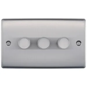 BG Nexus Metal - Brushed Steel 3G Dimmer Switch 200W