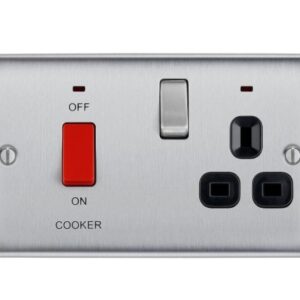 BG Nexus Metal Brushed Steel 45A Cooker Control Socket - Black Insert