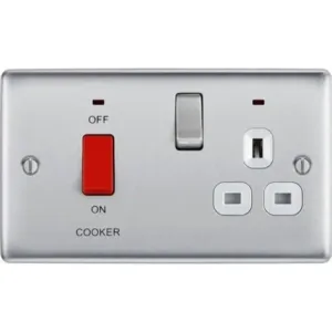 BG Nexus Metal Polished Chrome 45A Cooker Control Socket - White Insert