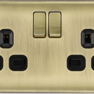BG Nexus Metal - Antique Brass 13A 2G Socket - Black Inserts