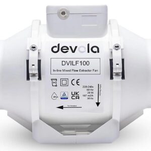 Devola 100mm Inline Mixed Flow Extractor Fan, 4 Inch Bathroom Fan, For Kitchen, Bathroom and Loft