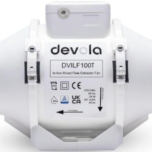 Devola 100mm In-Line Mixed Flow Extractor Fan with Timer DVILF100T